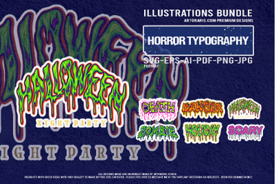 Slime dripping scary zombie halloween death danger holiday typography