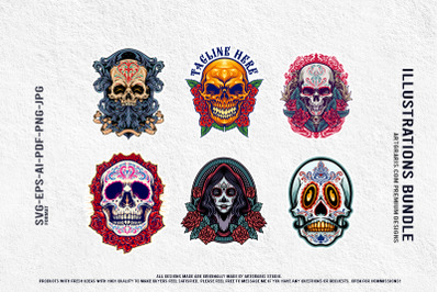 Dark Mexican Festival Skulls and Catrina Artwork