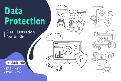 Flat line illustration of data protection