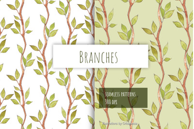 Watercolor Branches Semless Pattern