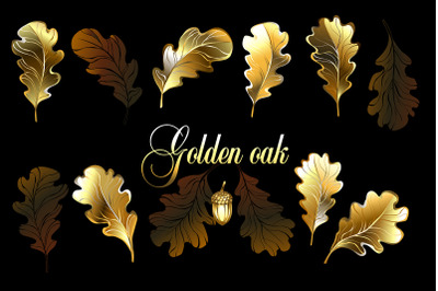 Set of golden oak leaves