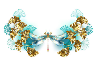 Symmetrical frame with dragonfly and ginkgo
