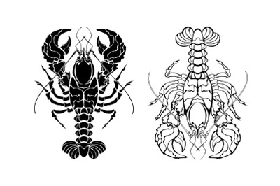 Two monochrome lobsters