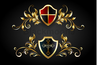 Golden symmetrical frame with shield