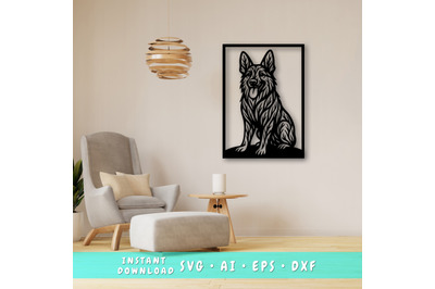 German Shepherd Laser SVG, Cute Dog Laser Cut, Pet Lover Design