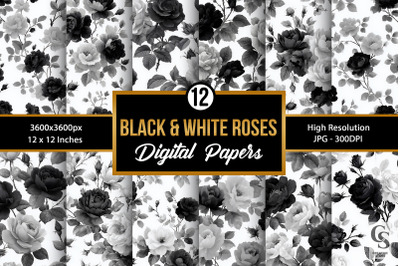 Black and White Roses Digital Paper