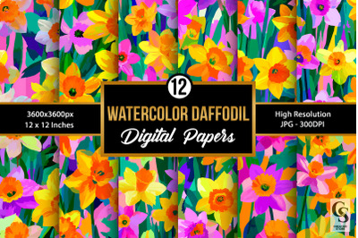 Watercolor Bright Daffodil Floral Papers