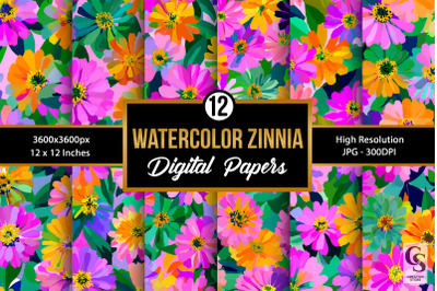 Watercolor Colorful Zinnia Flower Papers