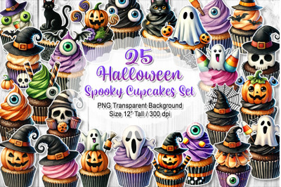 Watercolor Halloween Cubcake Clipart Set
