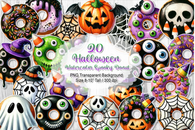 Watercolor Halloween Donut Clipart Set