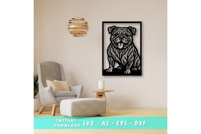 English Bulldog Laser SVG, Cute Dog Laser Cut, Pet Lover Design