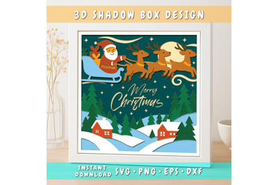 3D Merry Christmas Shadow Box SVG, Christmas Light Box Cricut File