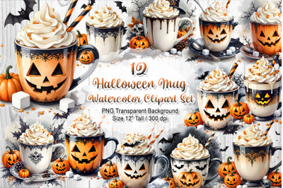 Halloween themed mugs Clipart Set - White