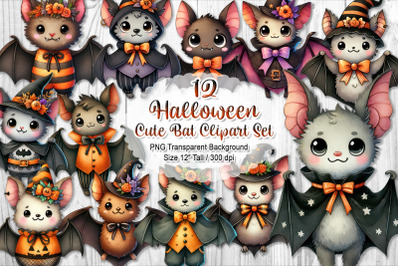 Halloween Cute Spooky Bat Clipart Set