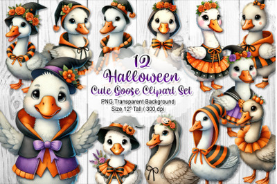 Watercolor Halloween Cute Goose Clipart