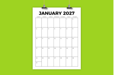 2027 Vertical 8.5x11 Inch Calendar Template