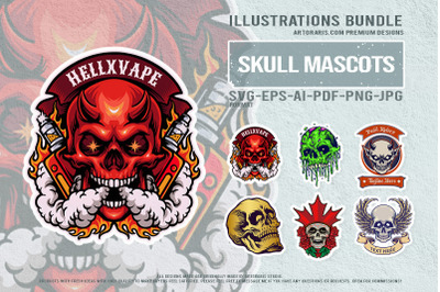 Vintage Skull Illustrations for Tattoo and Mascot Design