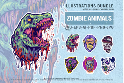Horror Zombie Predator Cartoon Skull Vector With Monster Heads