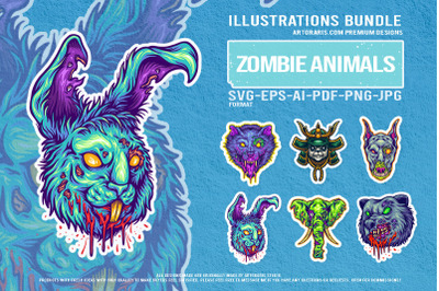 Undead Wildlife And Scary Samurai Skull Cartoon
