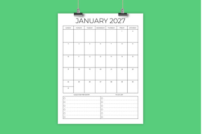 2027 Vertical 8.5 x 11 Inch Planner Calendar Template