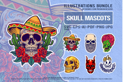 Devil Skull With Fantasy Cartoon Horror Artwork Illustrations