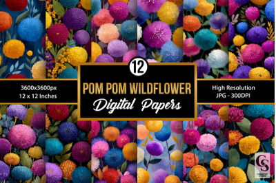 Colorful Pom Pom Flowers Digital Paper