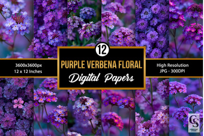 Purple Verbena Flowers Digital Paper