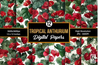 Tropical Red Anthurium Seamless Pattern