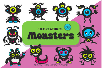 Whimsical Monsters Pack 03. Tshirt, PNG.
