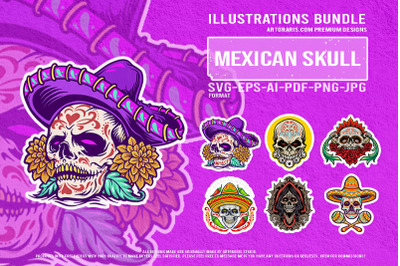 Festival of the Dead Mexican Skull Vector Mascot Designs