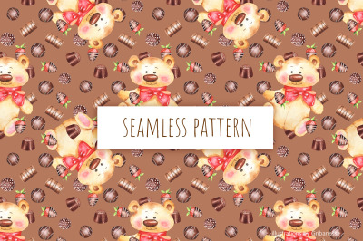 Watercolor Bear Chocolate Pattern