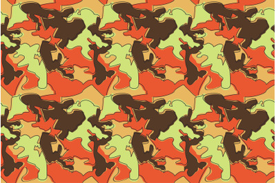 Seamless Camouflage Pattern in Brown Orange Green background. Modern c