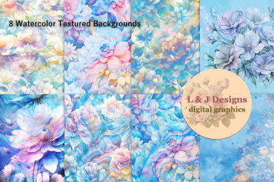 8 Watercolor Textured Floral Backgrounds