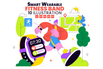 10 Smart Wearable Fitness Band Illustration