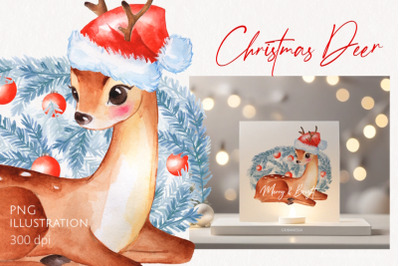 Watercolor Christmas Deer PNG