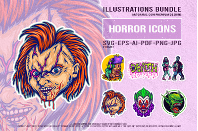 Creepy zombie clown goblin horror character collection dripping death