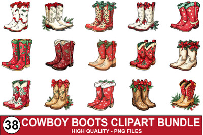 Christmas Cowboy boots clipart Bundle
