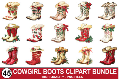Christmas Cowgirl Boots Clipart Bundle