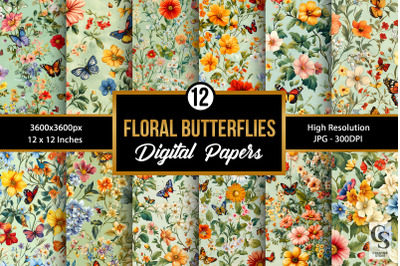 Floral Butterfly Garden Seamless Pattern