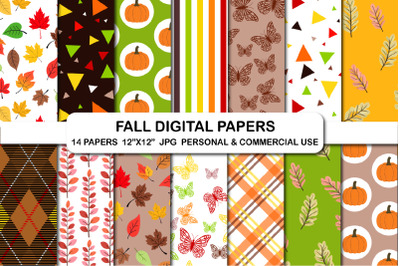 Autumn digital papers, Fall colors pattern background paper