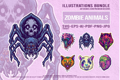 Undead Creatures Collection With Spider And Animal Heads Artwork