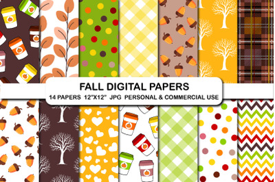Fall Colors Pattern Digital Papers, Fall Autumn Digital Paper Pack