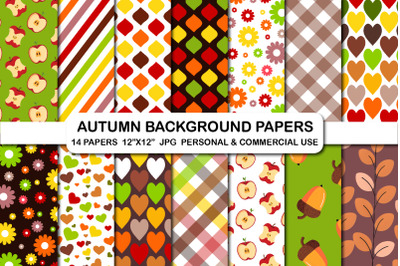 Autumn colors background papers, Fall clipart paper pack