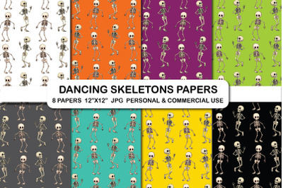 Dancing skeletons digital papers, Halloween skeleton digital paper cli