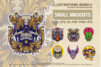 Viking Warrior Skull and Tribal Gothic Art Design Bundle