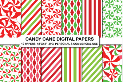 Candy Cane Digital Papers, Christmas Candy Cane Background Pattern