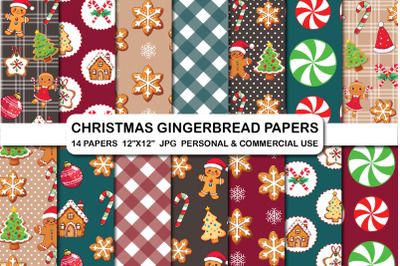 Christmas Gingerbread Digital Papers Set Graphic