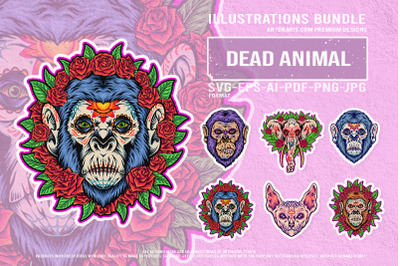 Mexican Gothic Animals With Roses Horror Vector Designs