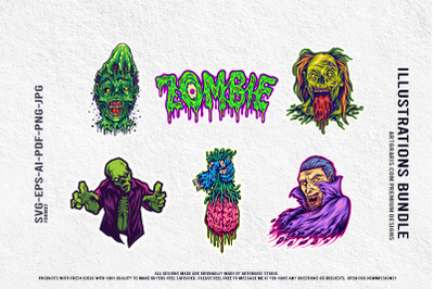 Evil zombie vampire monster horror creepy grotesque undead graphic col