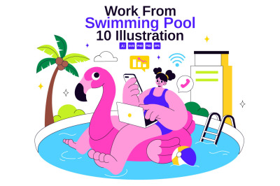 10 Work from Swimming Pool Illustration